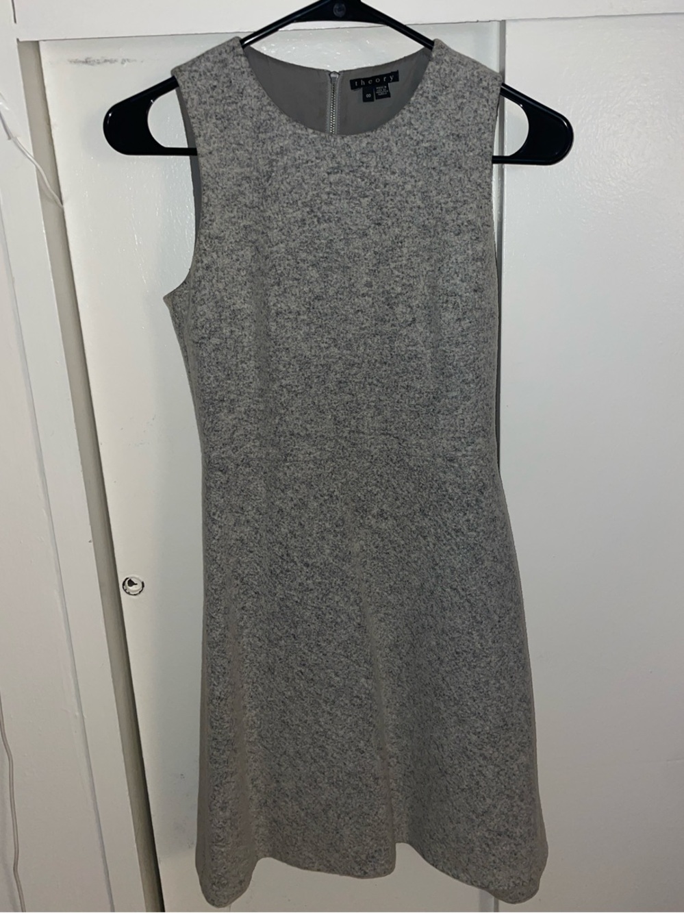 Theory Wool Sleeveless Heather Gray Fit-and-Flare Mini Work Dress